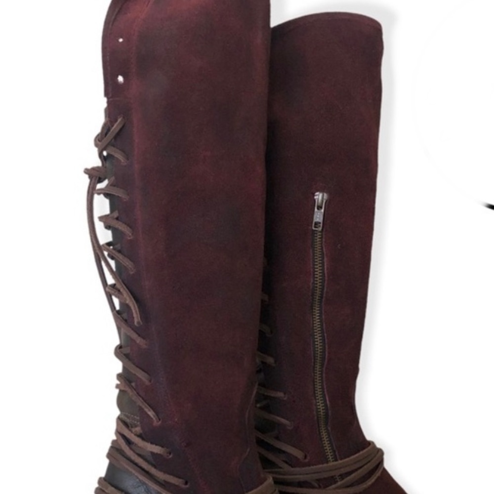 BNWB FREEBIRD WINE COAL TALL BOOTS SUEDE/LEATHER sz 7 - Picture 5 of 9
